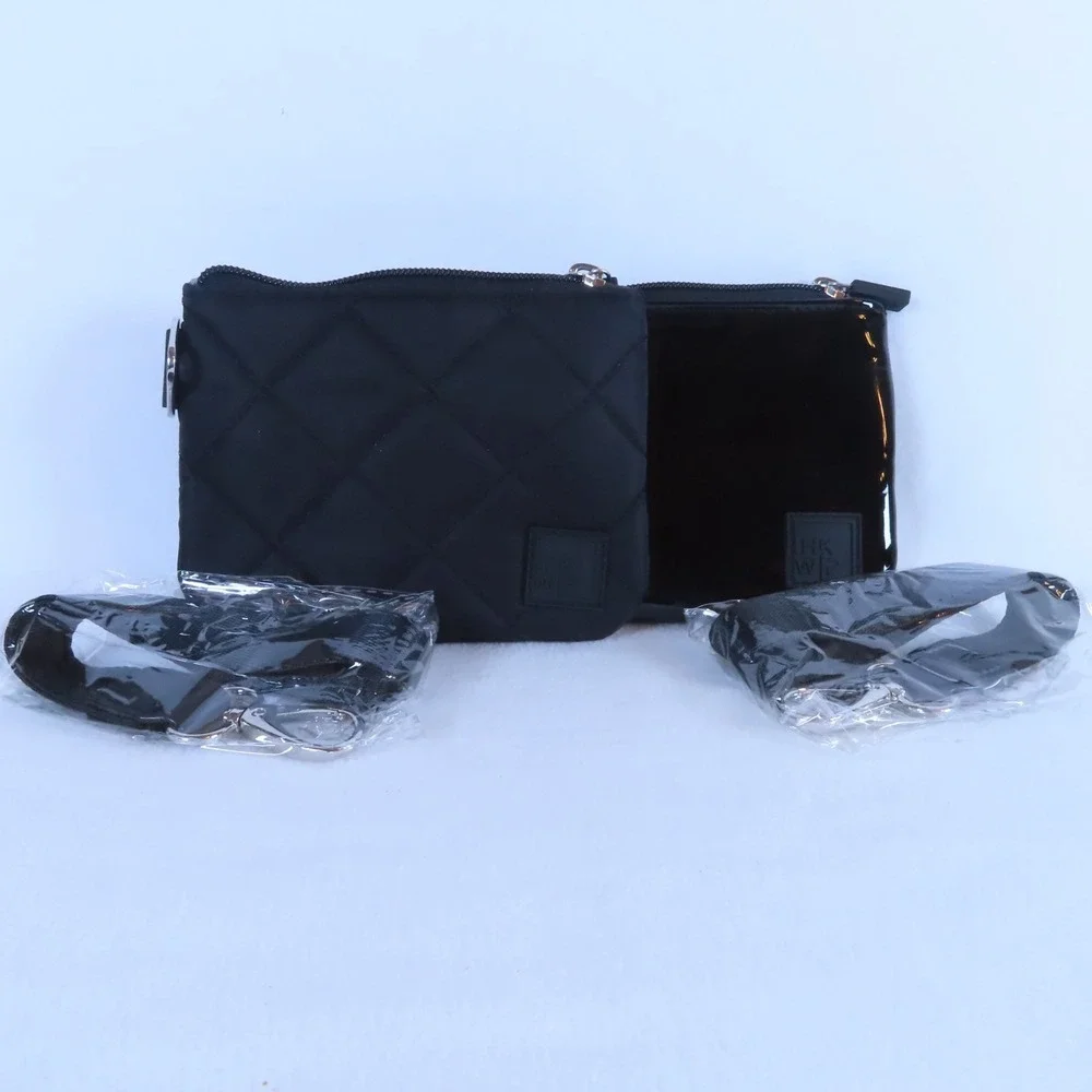 Ihkwip Womens Quilted Glossy Set of 2 Perfect Pair RFID Wristlets Wallet Black